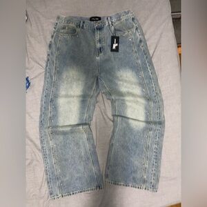 Homme Femme Studded Blue Denim Jeans